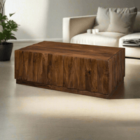 Coffee table in bright, minimalist room setting.