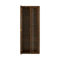 Open burl art deco curio cabinet with shelves.