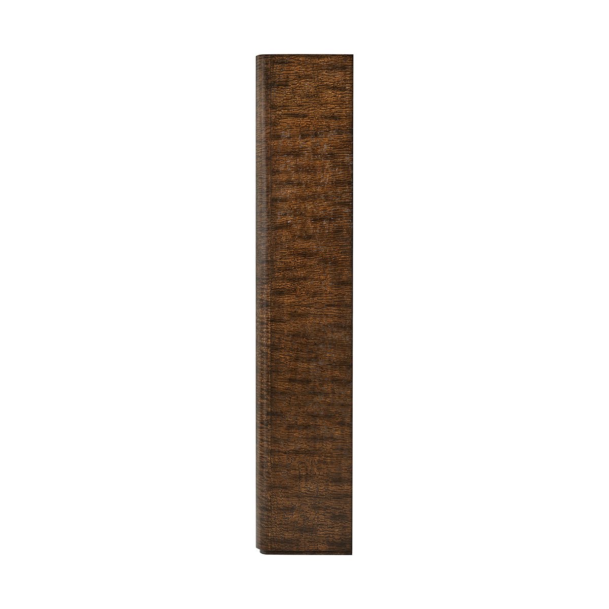 Side view of slim burl art deco curio cabinet.