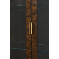 Close-up of burl art deco curio cabinet handle.