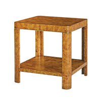 Art Deco burl side table front angled view.