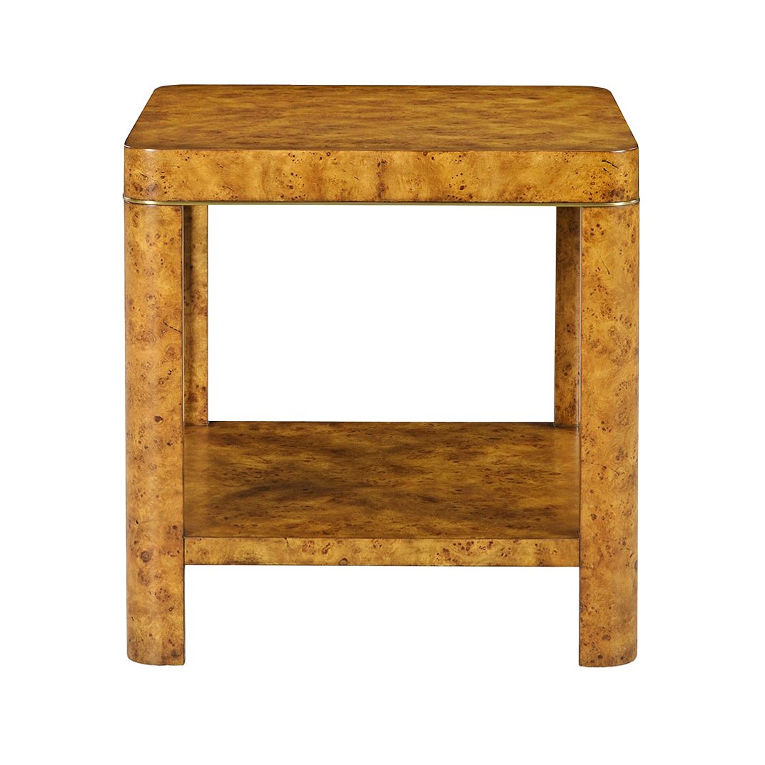 Art Deco burl side table front view.
