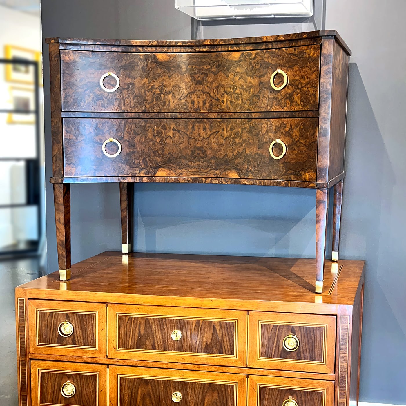 Angled view of chest showing top drawer details.