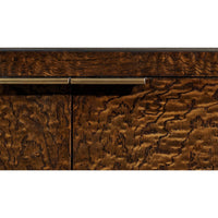 Close-up of burl wood texture and handle on bookcase.