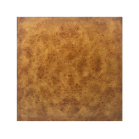 Top view of burl wood cube table surface.
