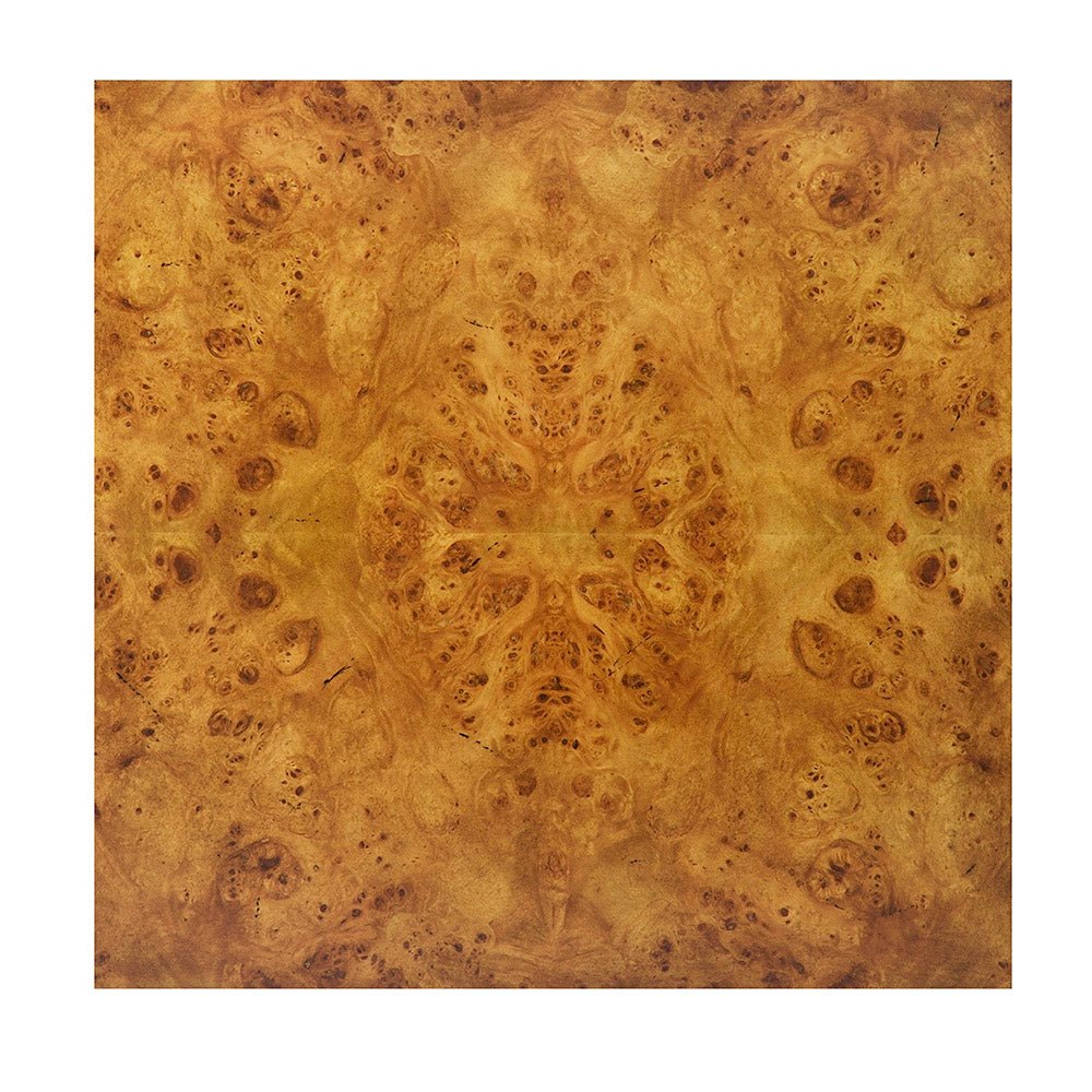 Burl wood end table, top view pattern detail.