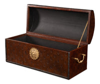 Dome-Top Tooled Leather Box in Chestnut with Brass