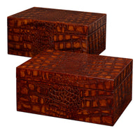 Croc Leather Box in Cognac, Set of 2