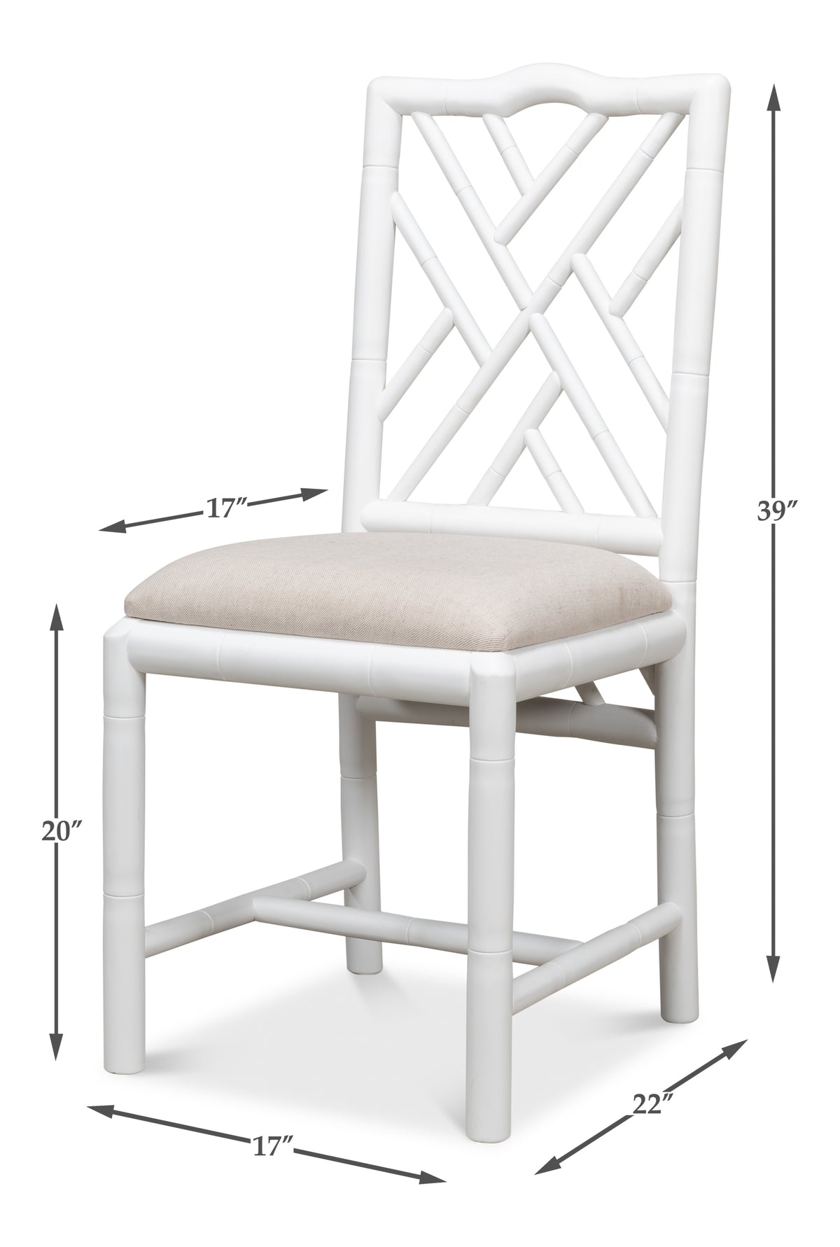Chinese Chippendale Faux Bamboo Dining Chairs in White, Sets of 2 - view 11