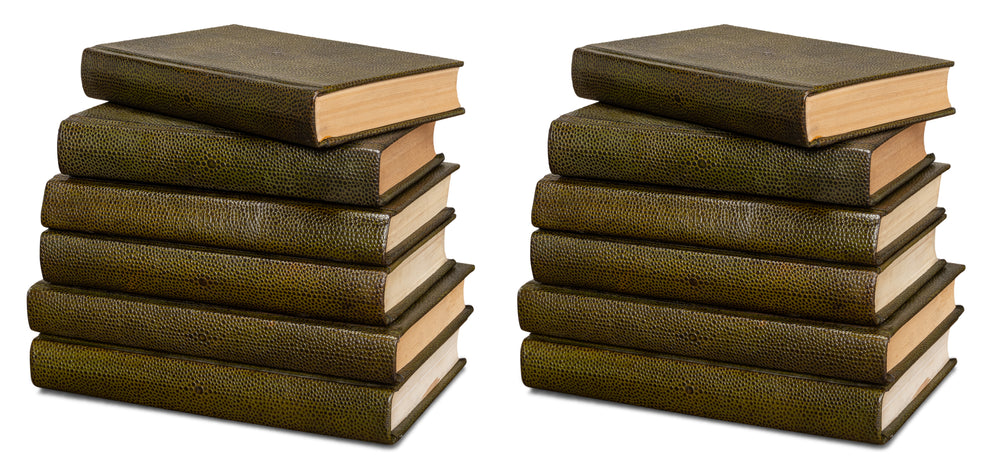 Shagreen Book Set of 12 in Olive Green with Embossed Spines