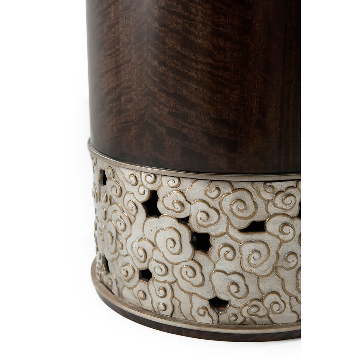 Close-up of accent table intricate base design.