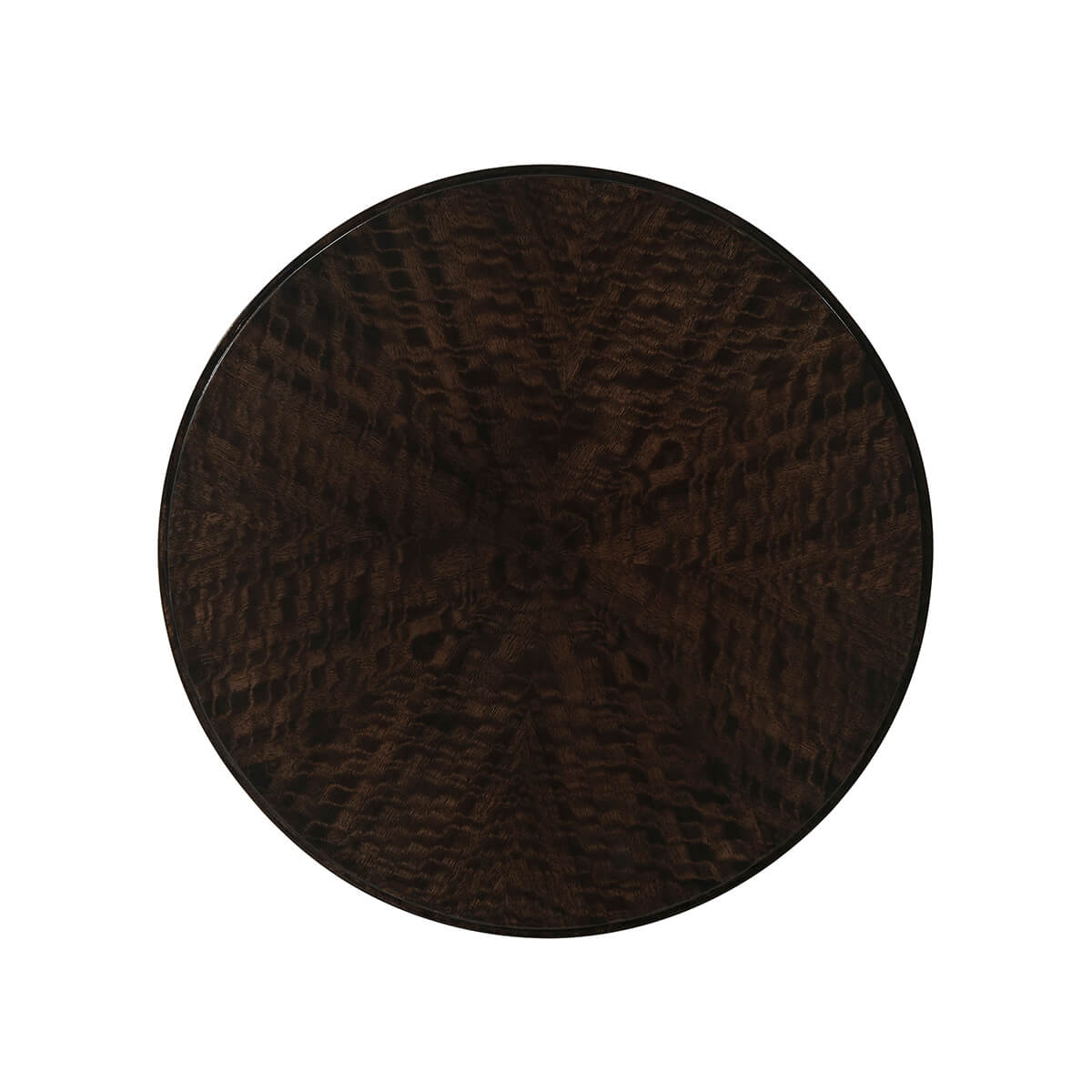 Top view of dark wood accent table surface.