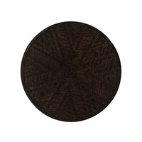 Top view of dark wood accent table surface.
