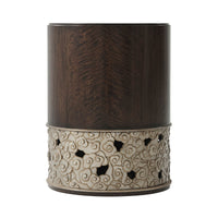 Side view of accent table with detailed base.