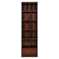 Front view of campaign style bookcase with cubbyholes.