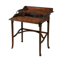Antique campaign style desk open with writing surface.
