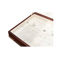 Inside view of campaign style leather box lining.