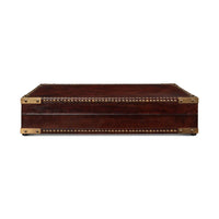 Campaign style leather box, closed, side view.