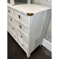 Close-up of dresser corner, detailing, white oak finish.