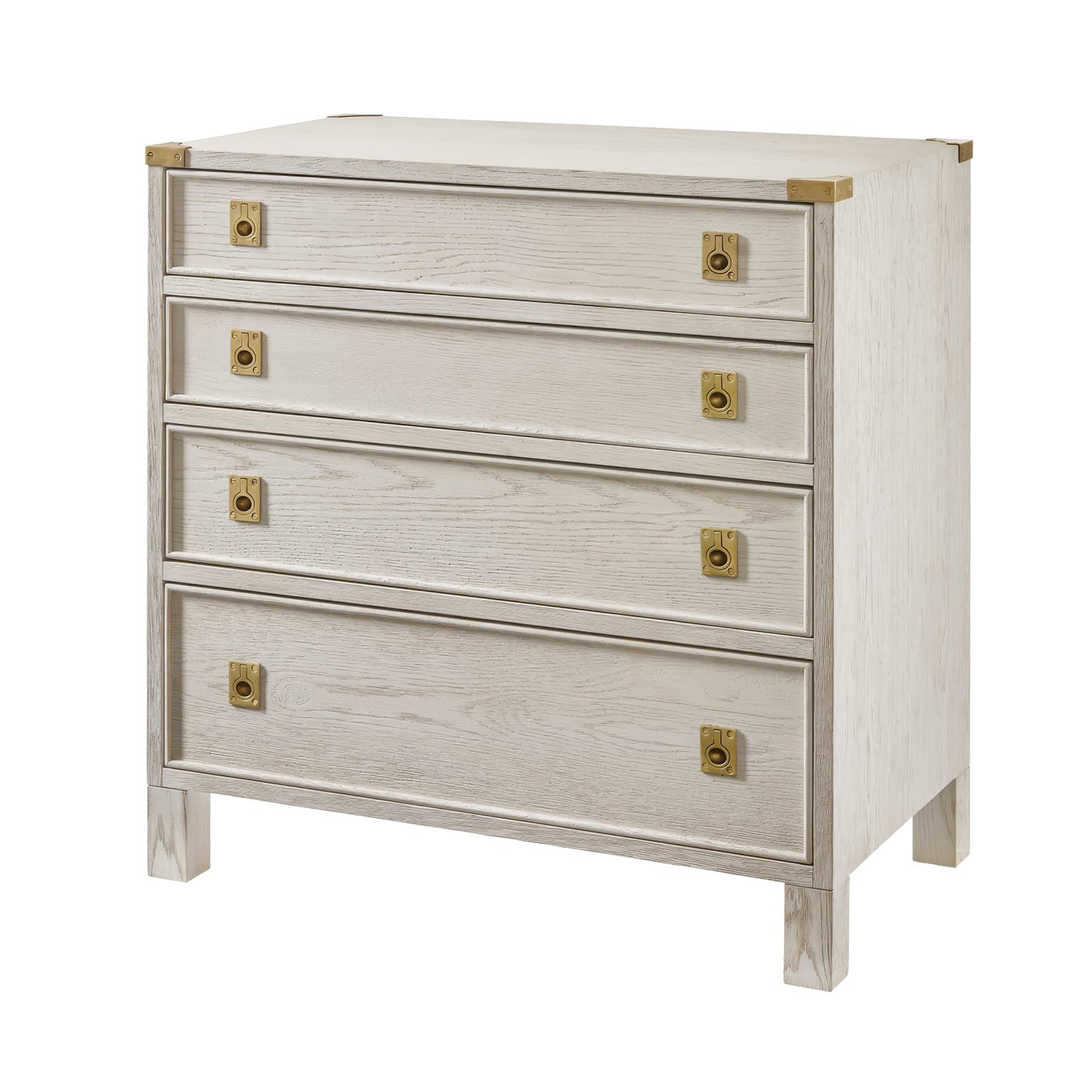 White oak campaign style nightstand, close-up view.