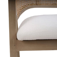 Close-up of cushioned seat on mid-century dining chair.