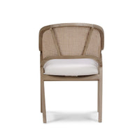 Back view of caned back dining chair.