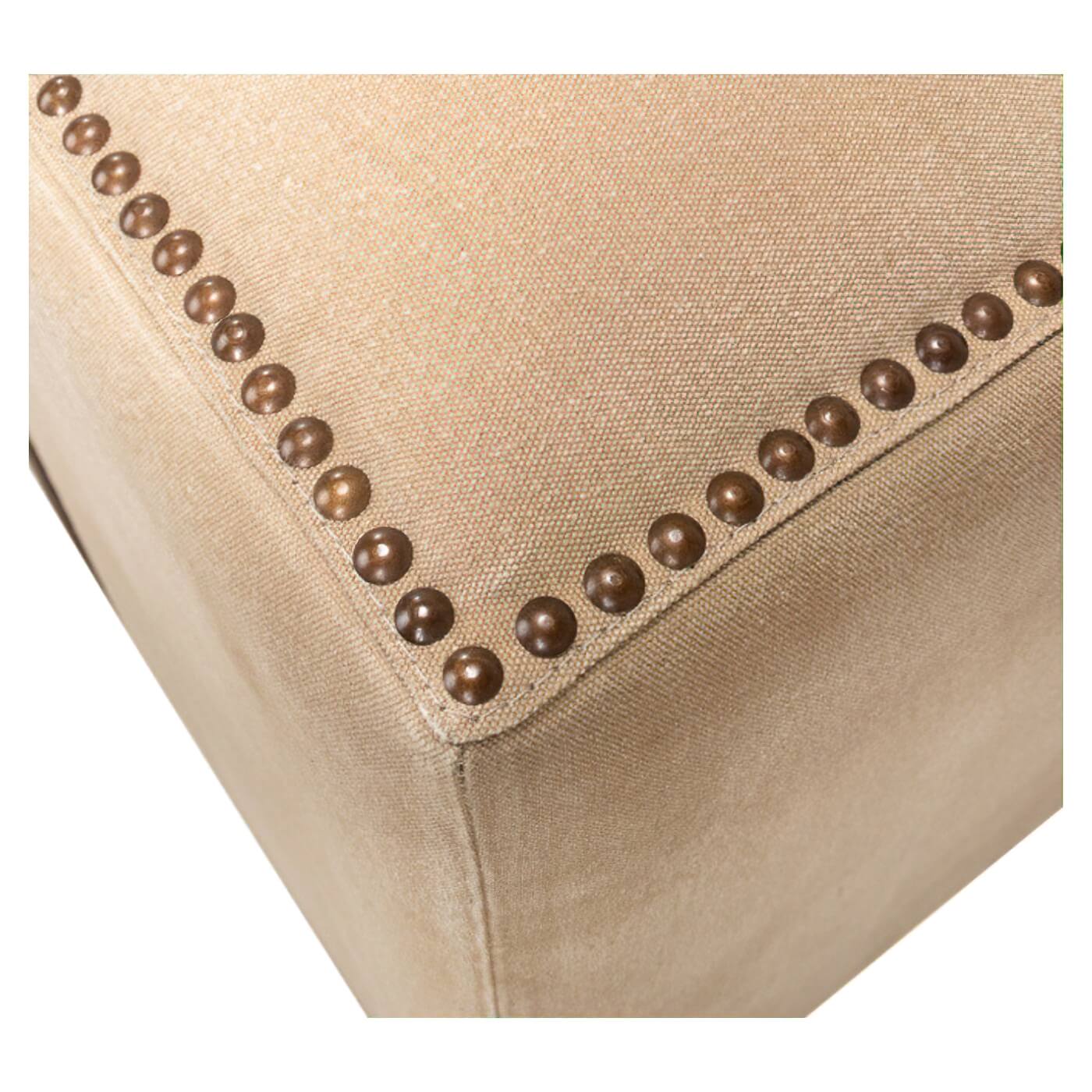 Canvas and Leather Strap Ottoman - English Georgian America