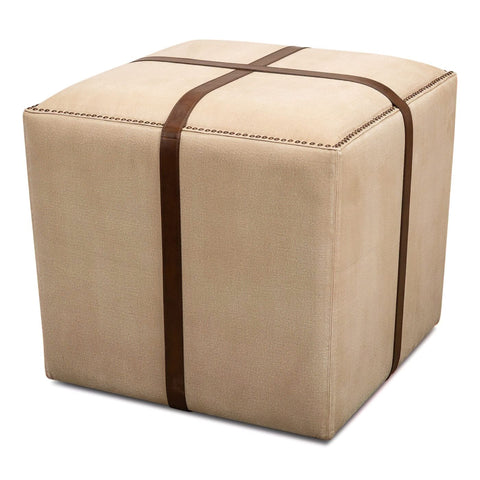 Canvas and Leather Strap Ottoman