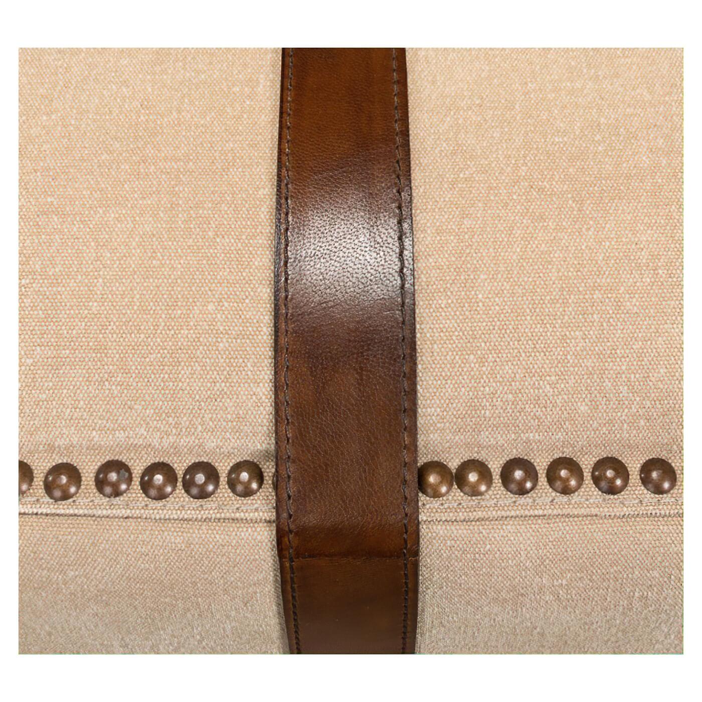 Canvas and Leather Strap Ottoman - English Georgian America