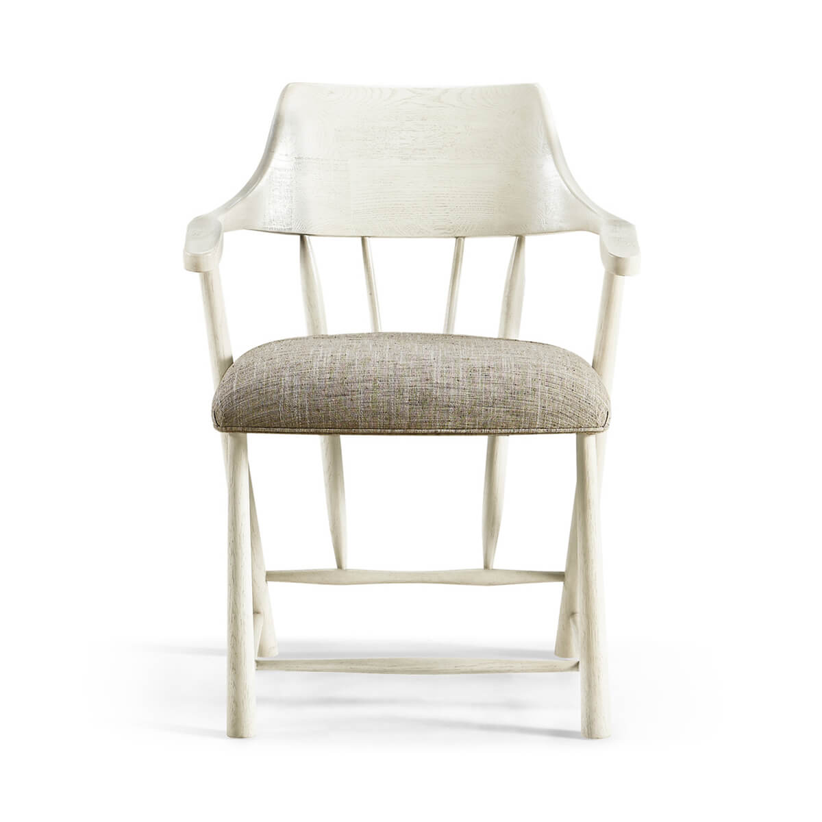 Captain's Armchair, front view, fabric cushion, zinc white.