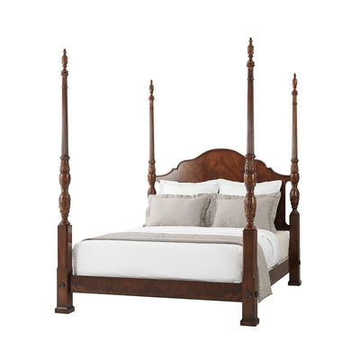 Carved mahogany four post bed full view.