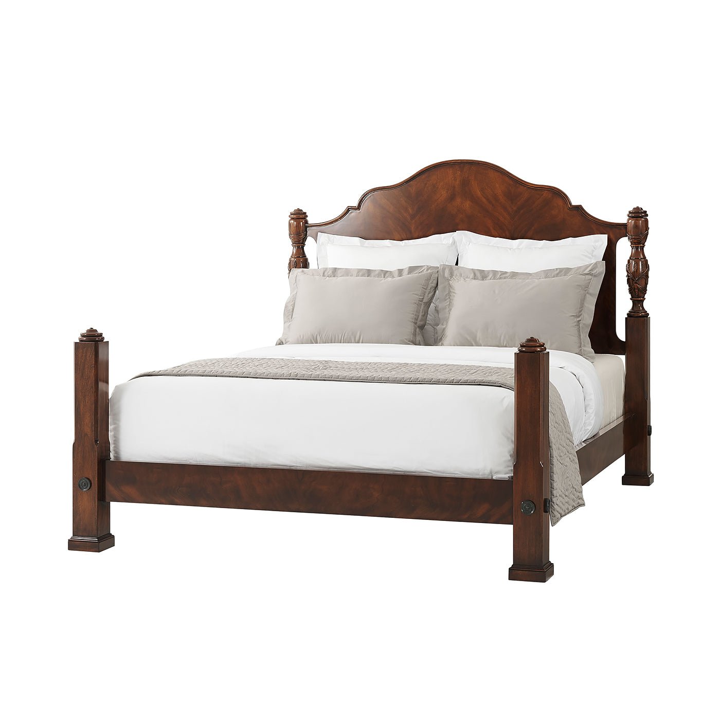 Mahogany bed view without top posts attached.