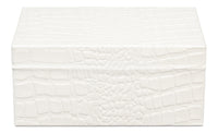 Croc Leather Box in White, Set of 2