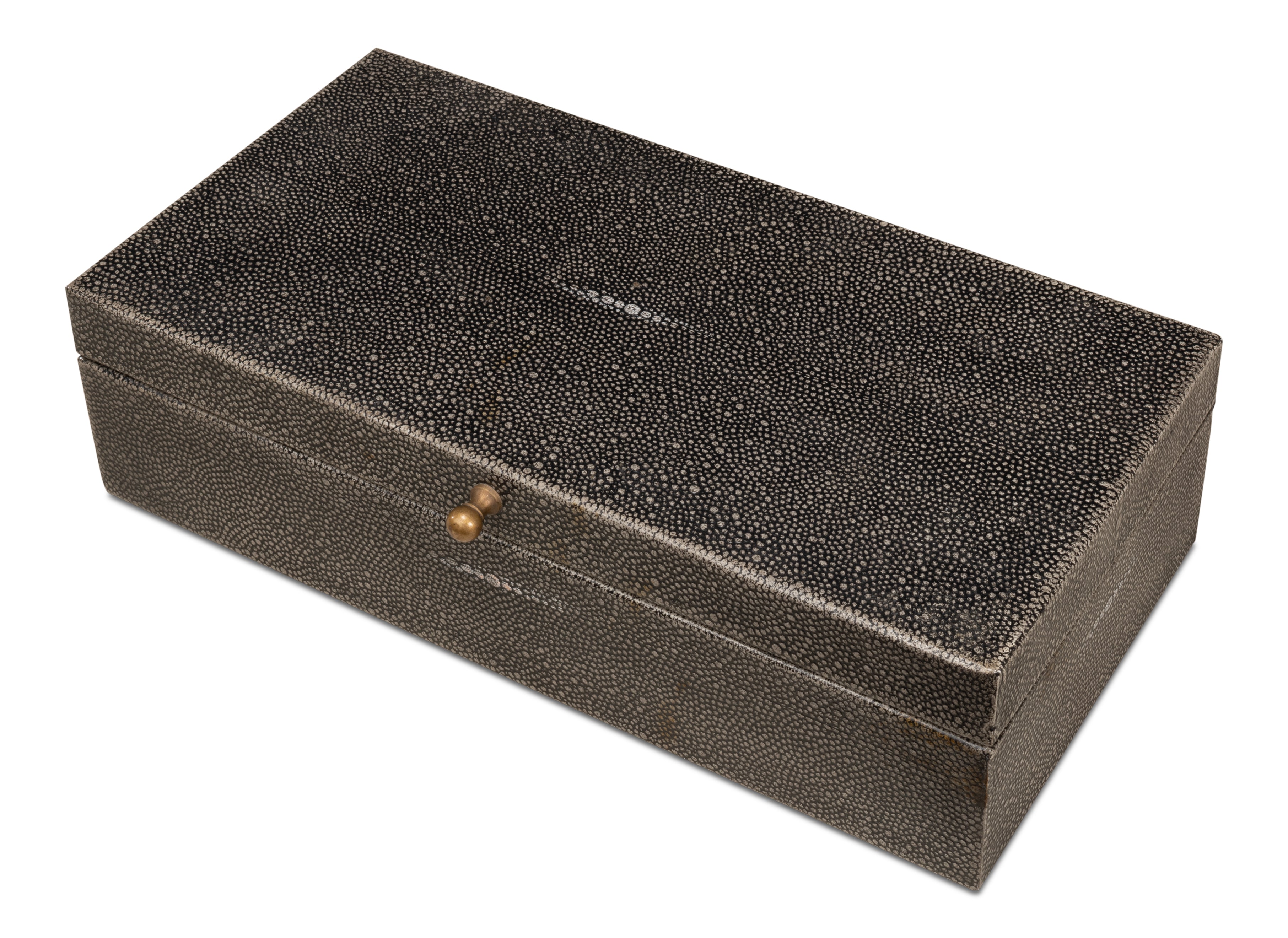 Shagreen Leather Box in Antique Gray, Set of 2