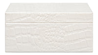 Croc Leather Box in White, Set of 2