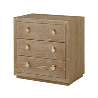 Cerused oak bedside chest with three drawers, front view.