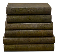 Shagreen Book Set of 12 in Olive Green with Embossed Spines - view 2