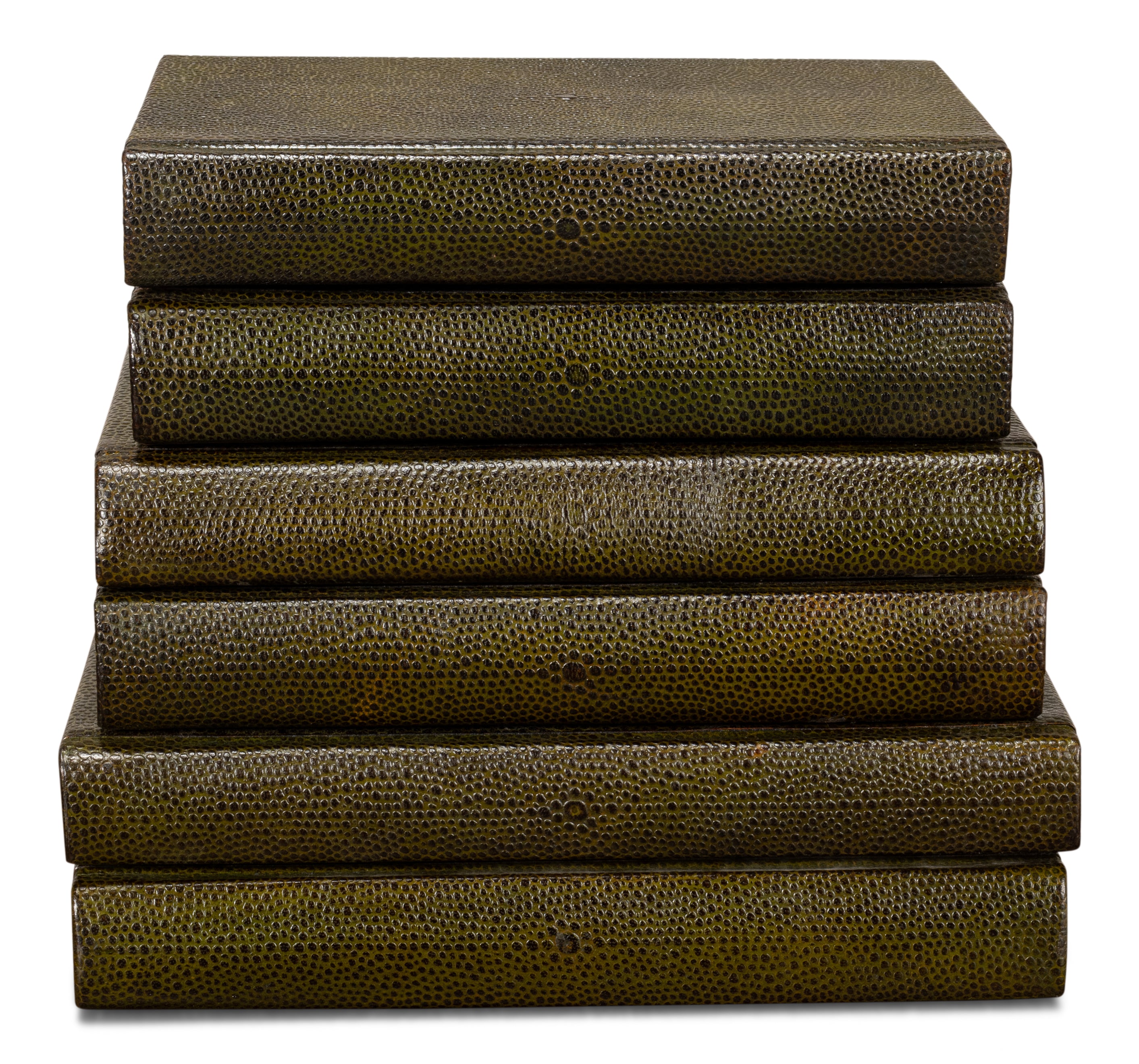 Shagreen Book Set of 12 in Olive Green with Embossed Spines - view 2