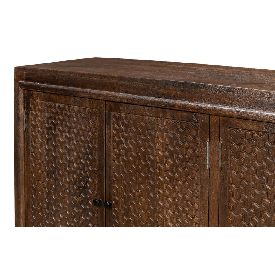 Close-up of sideboard's top and front panel.