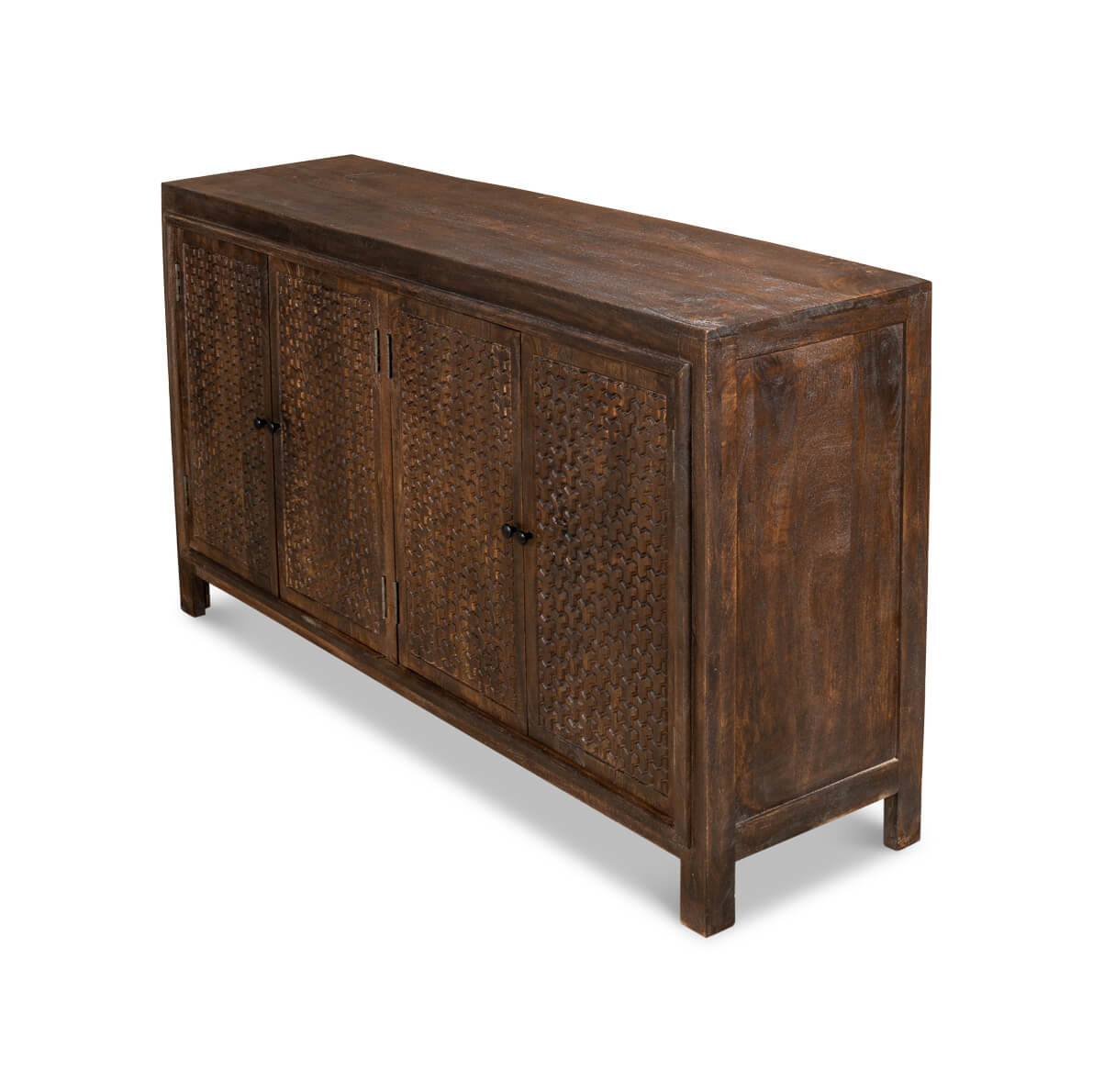 Angled view of sideboard, highlighting design and structure.