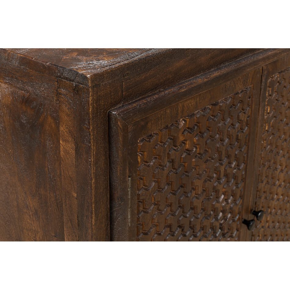 Corner view showcasing sideboard's craftsmanship and edges.