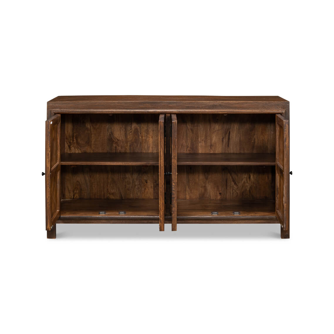 Open sideboard showing interior shelves and storage space.