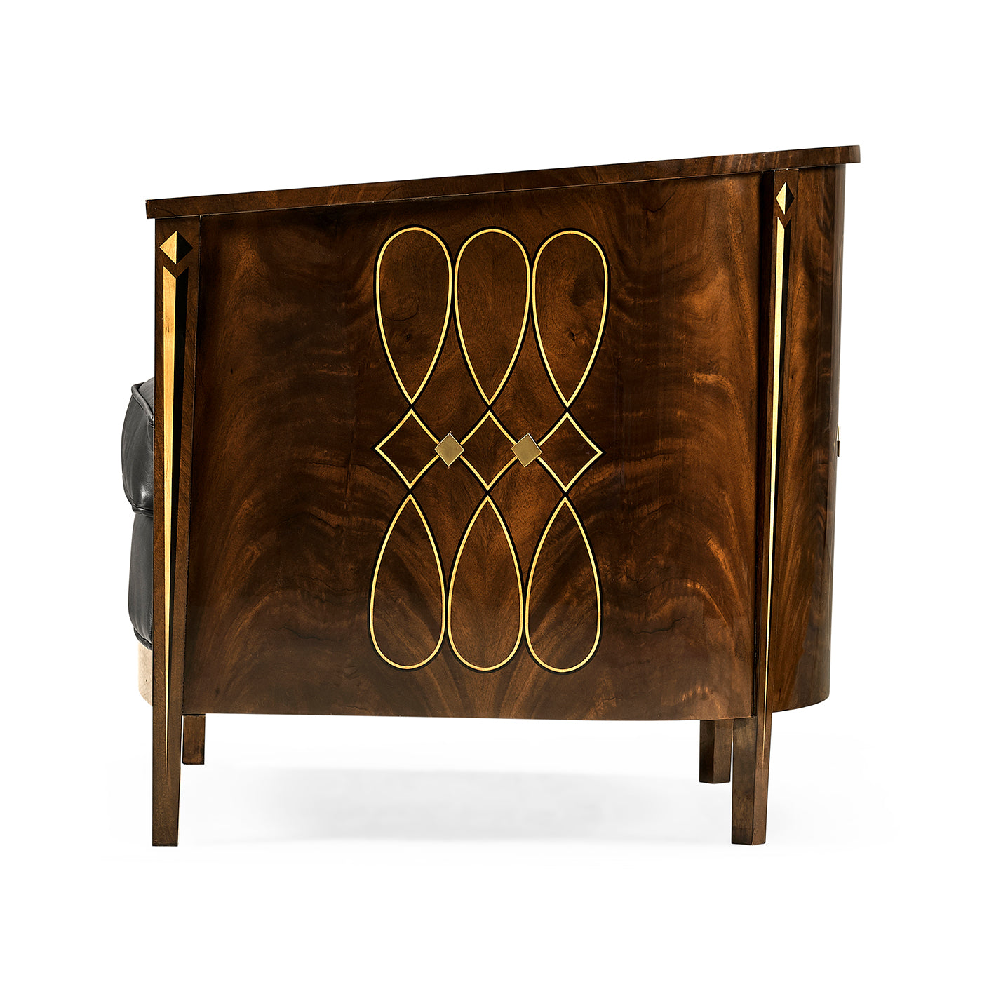 Art Deco tub chair side view, wood pattern detail.