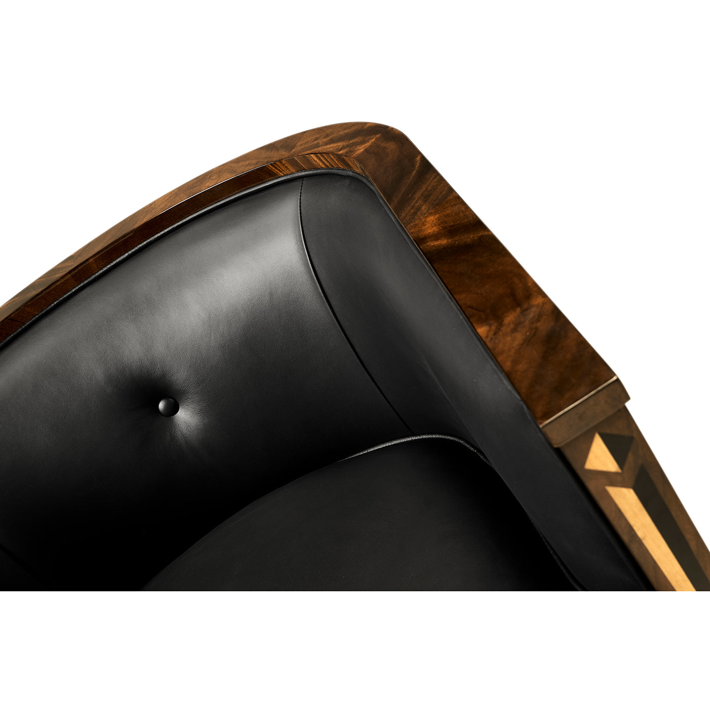 Art Deco chair detail, top corner and leather seat.