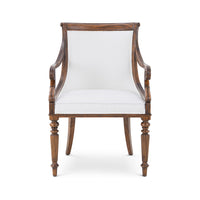 Full front view of mahogany dining armchair.