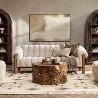 Channel-Tufted Sofa with Oak Frame - Cream, view 6