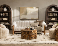 Channel-Tufted Sofa with Oak Frame - Cream, view 8