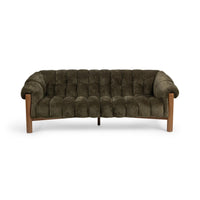 Channel-Tufted Sofa with Oak Frame - Olive Green