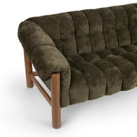 Channel-Tufted Sofa with Oak Frame - Olive Green, view 4