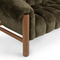 Channel-Tufted Sofa with Oak Frame - Olive Green, view 5